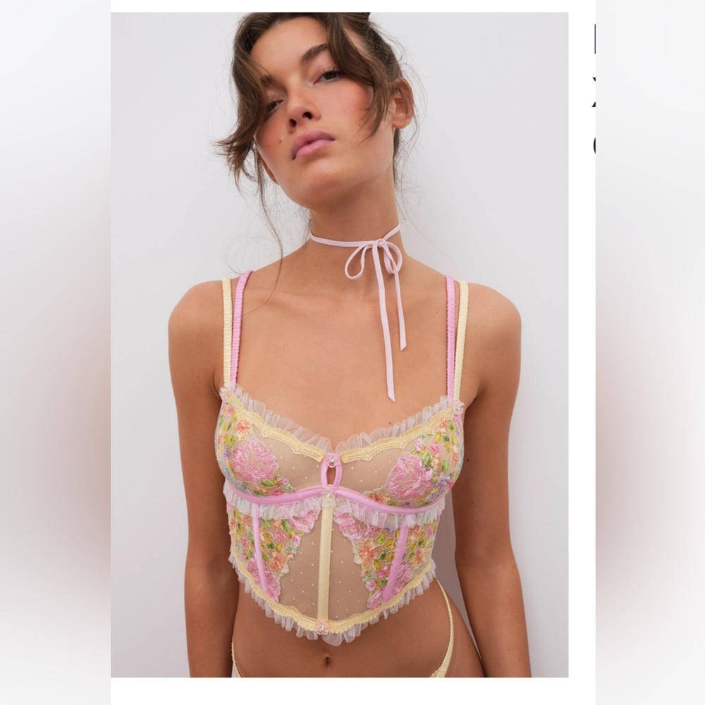 For Love & Lemons Floral Frenzy Bustier-Yellow
